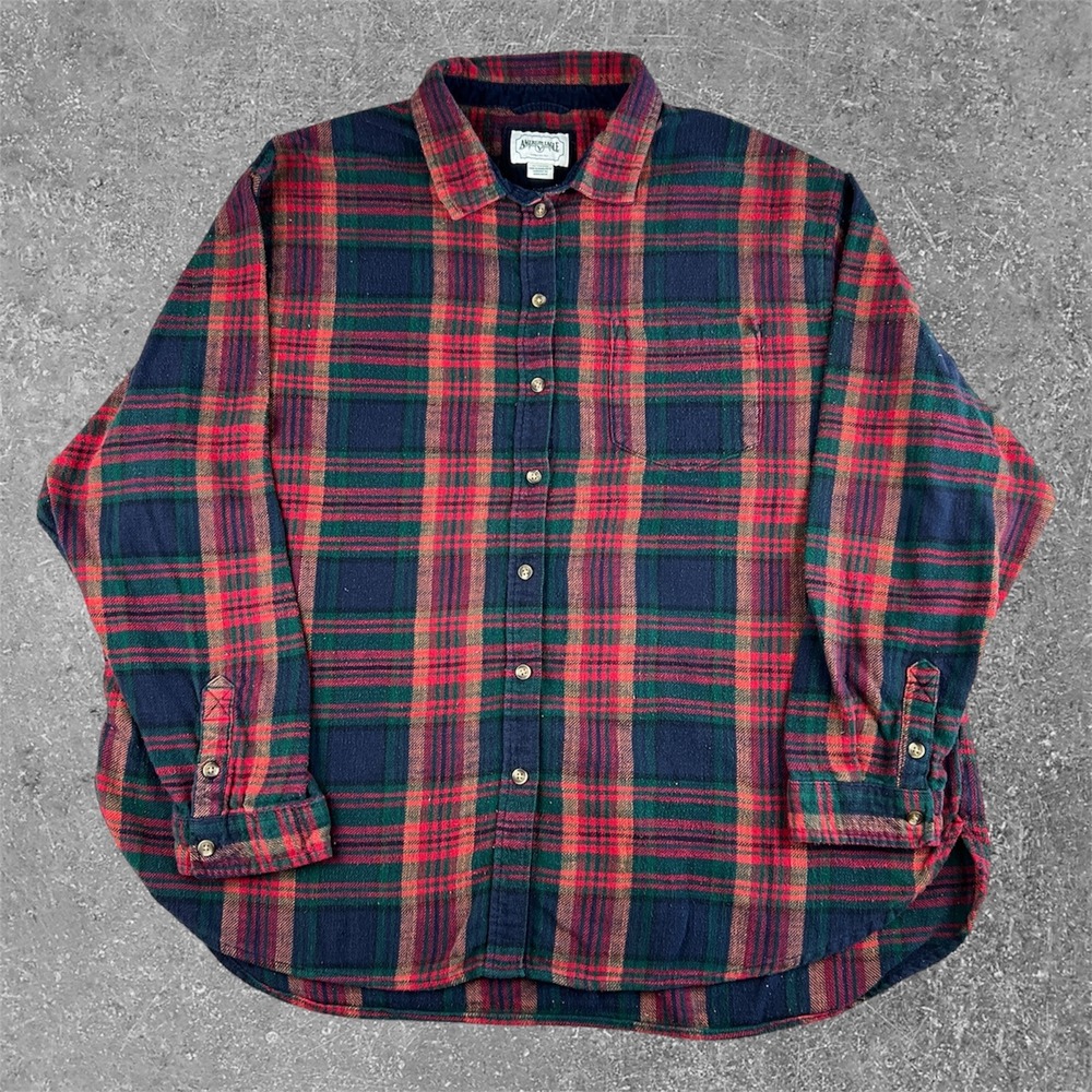 American Eagle Plaid Flannel Shirt Mens XL Red Green Blue Long Sleeve Button Up‎